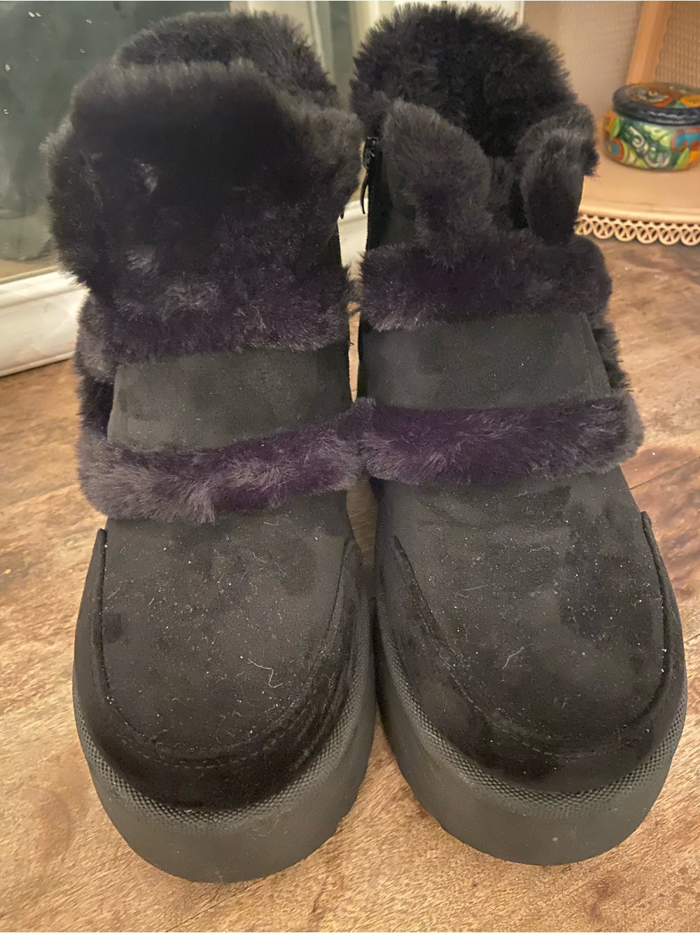 Women’s Black Faux-Fur Platform Winter Boots